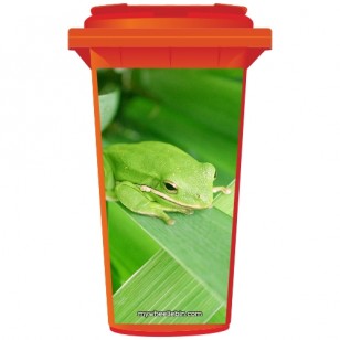 Green Frog On A Leaf Wheelie Bin Sticker Panel